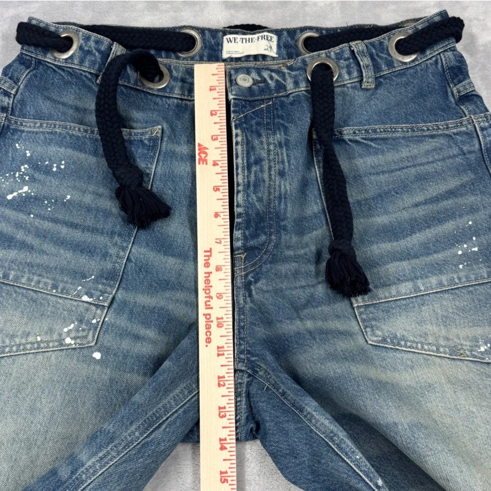 FREE PEOPLE We The Free  Moxie Barrel Jeans Womens 29 Wide Leg Paint Splatter